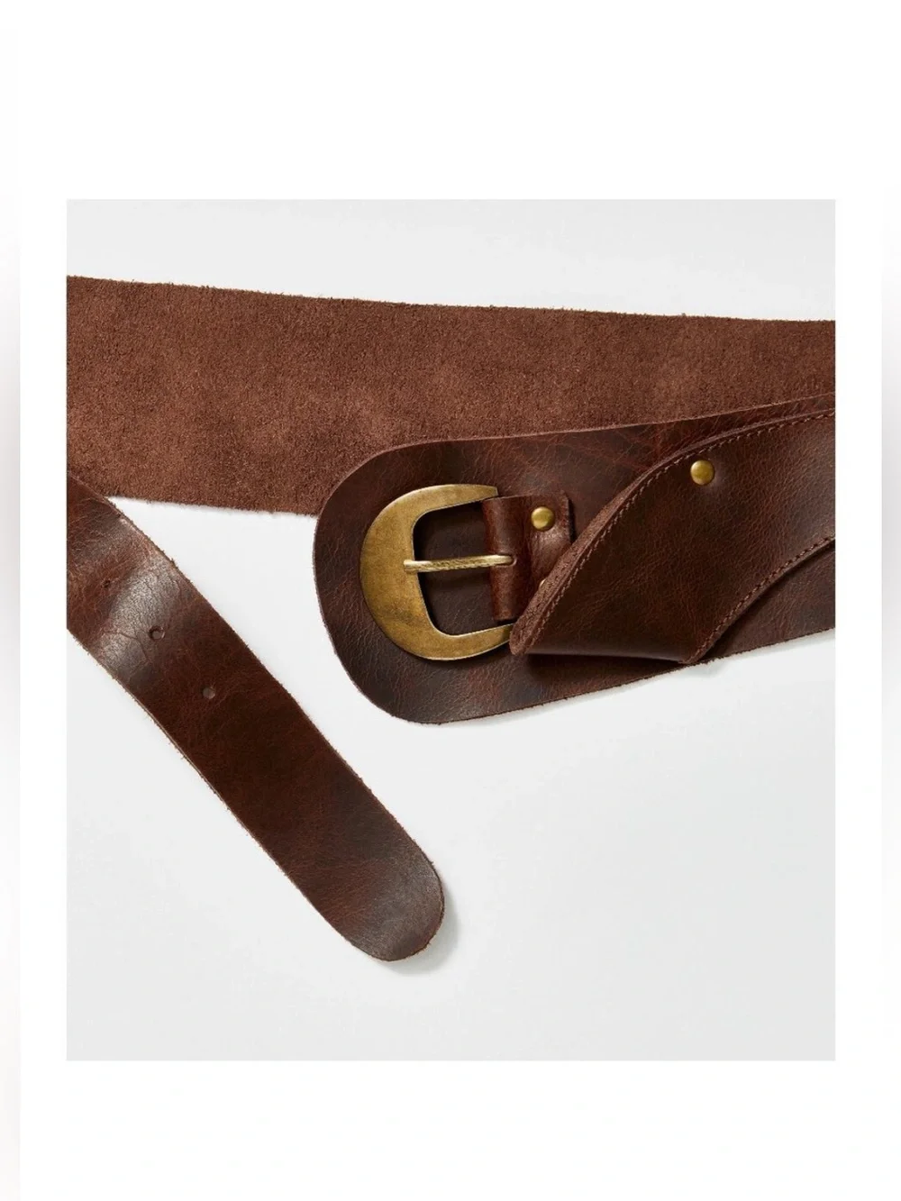 NWT Free People Wide Brown Leather Waist Belt with Brass Buckle S\M boho